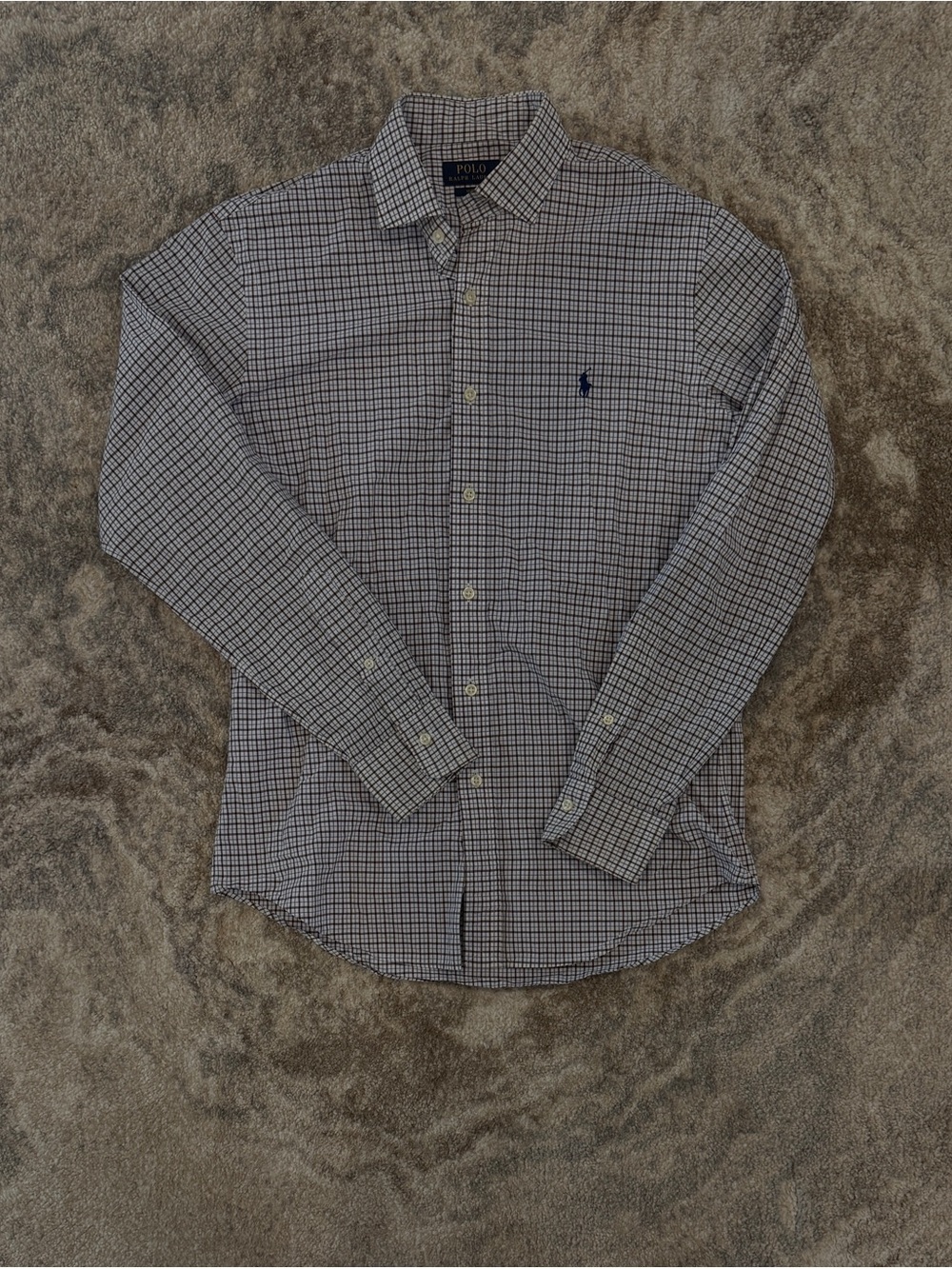 Ralph Lauren Men's Navy and White Checked Dress Shirt